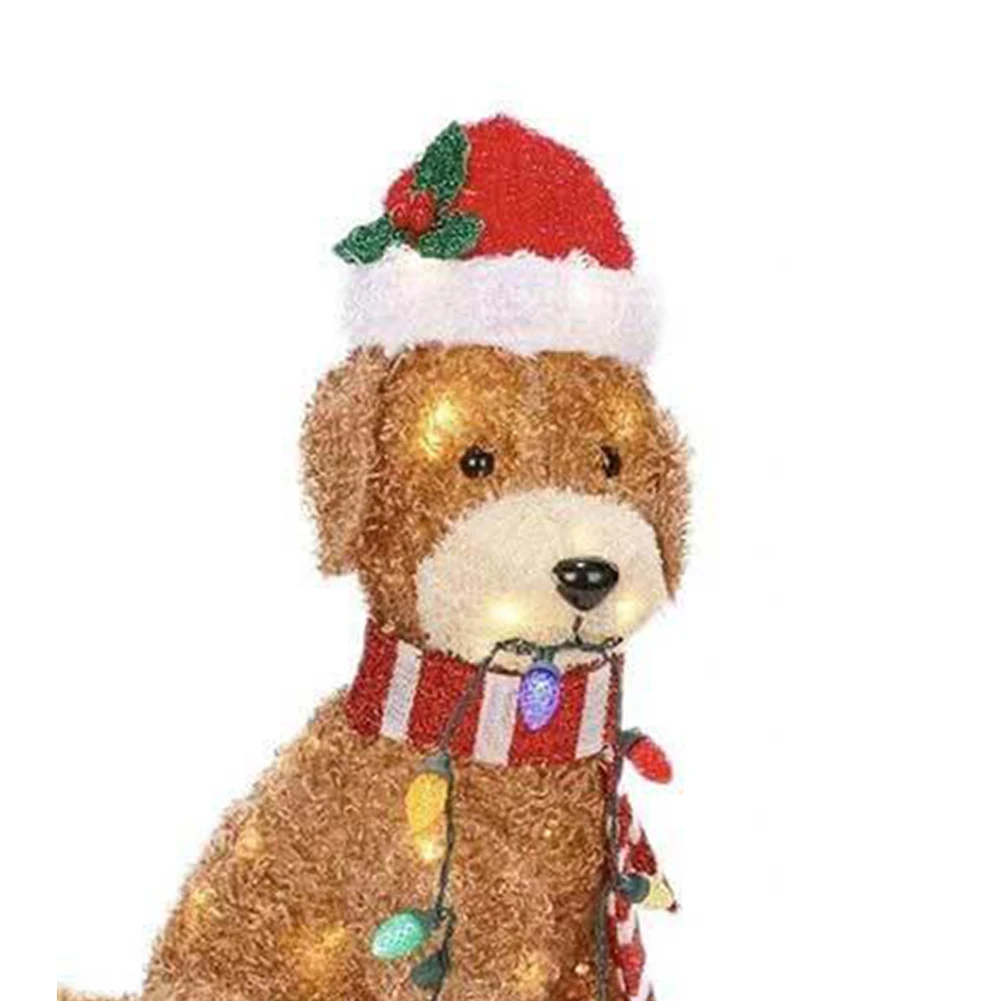 Christmas Lighted Goldendoodle Decor Waterproof LED Dog Figure Ornaments Wearing Xmas Hat for Home Garden Front Pathway Walkway