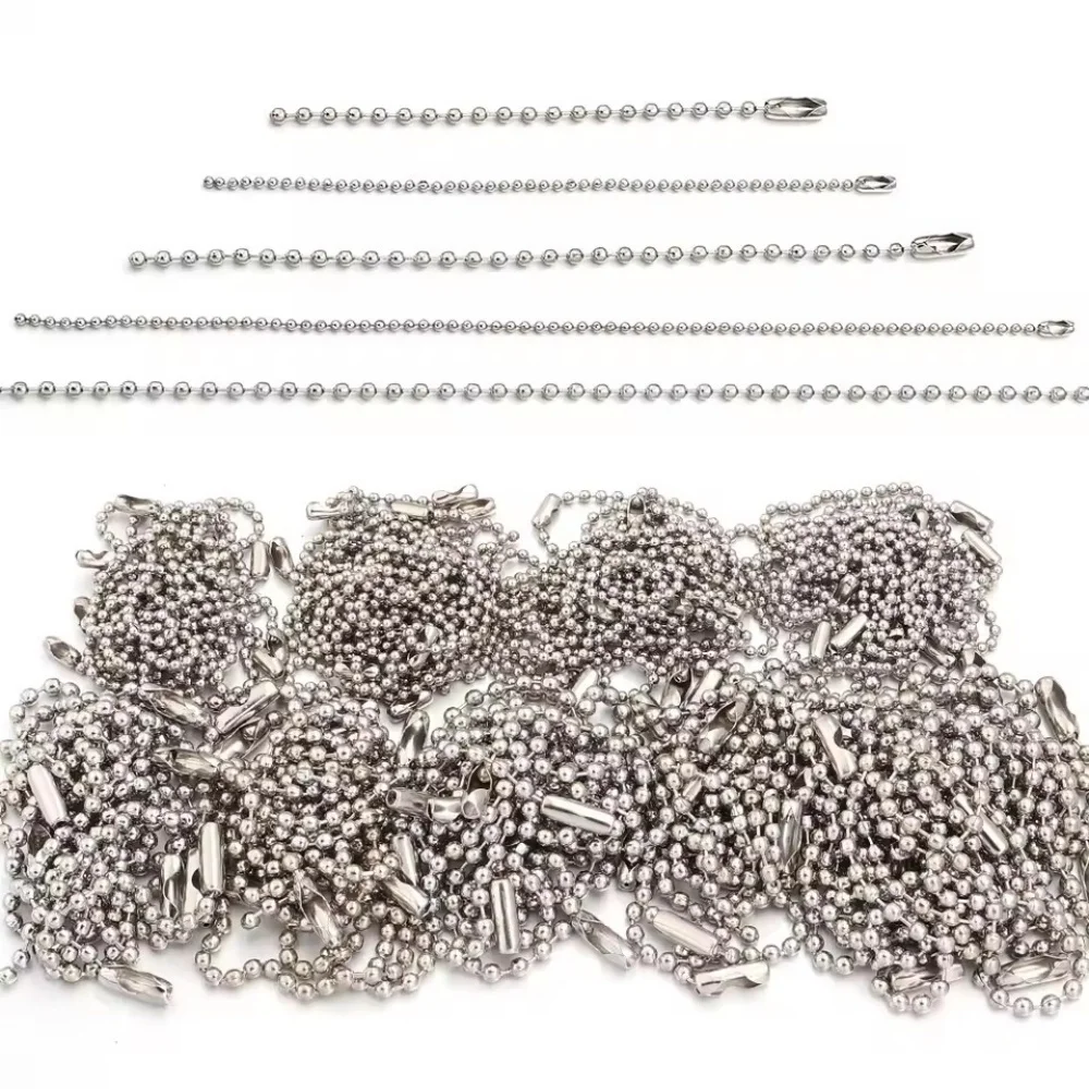100pcs 10/12cm Rhodium Ball Bead Chains For DIY Keychain Dog Tag Chain Chain Label Hand Tag Jewelry Making Accessories