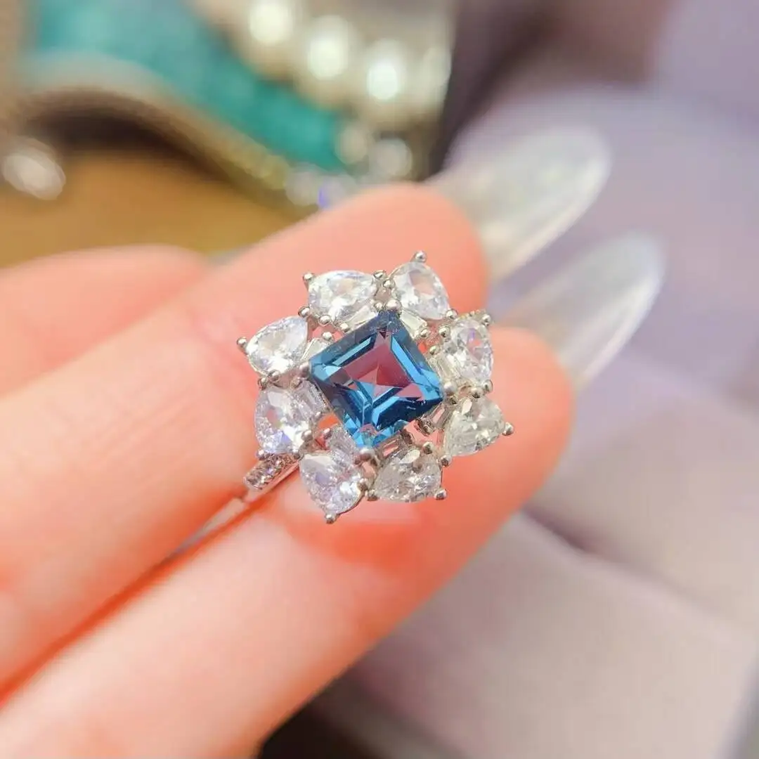 KJJEAXCMY Natural London Sapphire Women's Ring,S925 Silver Base, Multiple Testing Certification,Comfortable to Wear and Shining