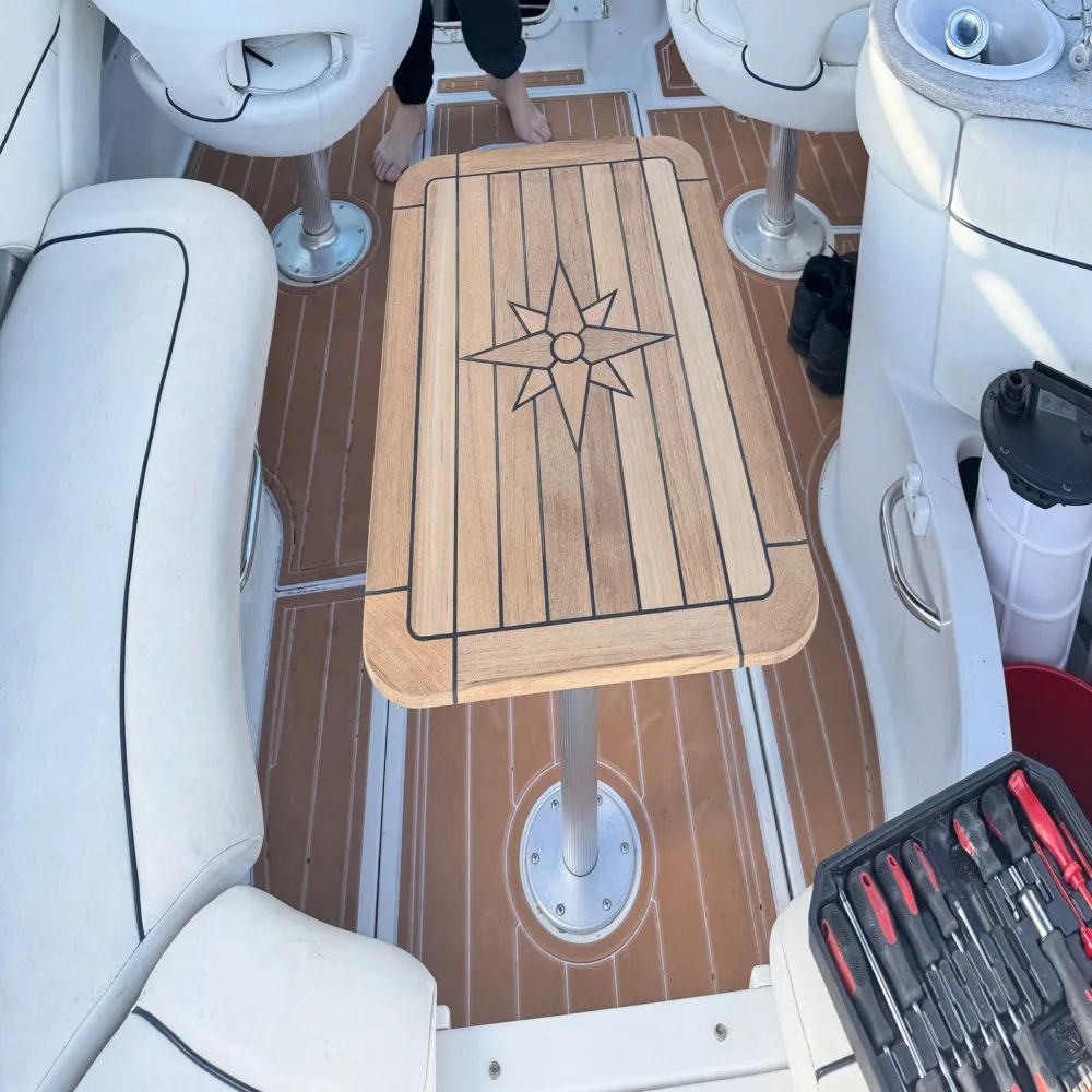 

Boat Rectangular Teak Table Top 510x750mm,20.0x29.5 Inch Star Inlay Round Corner Marine Boat RV TTR5075 zh46dr