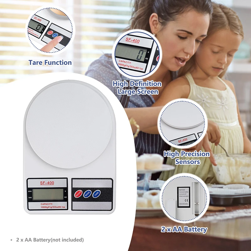 1PC 5kg/1g Digital Kitchen Scale, Electronic Food Scale with Tare Function, LCD Display g/oz Units for Home Office Food Weighing view 3