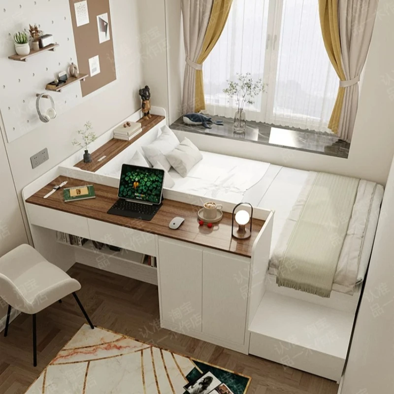 Camas Queen Unique Storage 180x200 para Dormitorio, Camas Japonesas Tipo Loft para Niños, Camas Tatami, Muebles Italianos de Lujo con Librero, Juego Completo