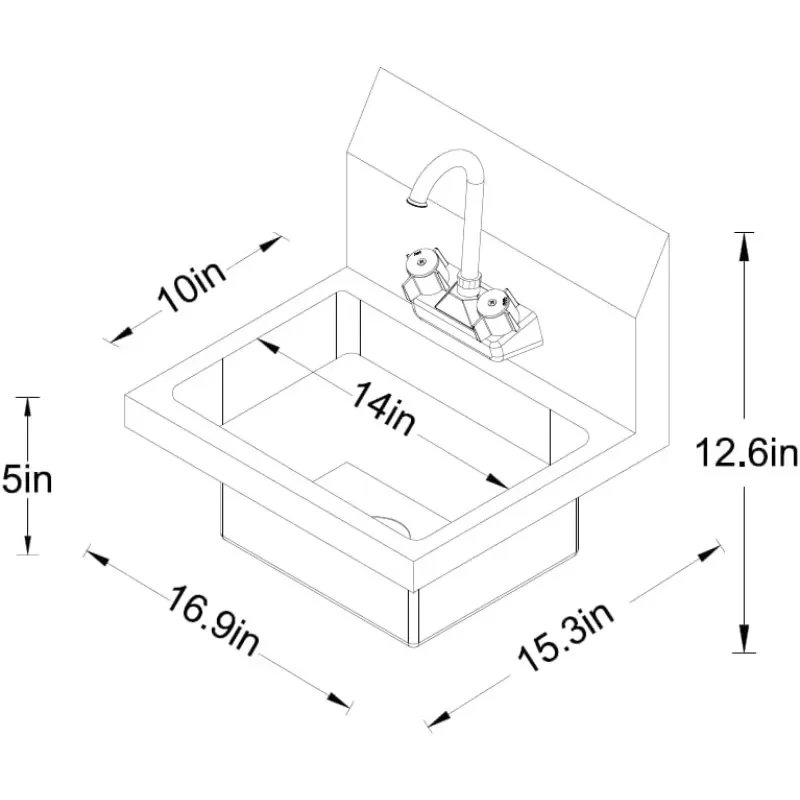 304 Stainless Steel handmake Sink for Washing with Faucet, Commercial Wall Mount Hand Basin for Restaurant, Kitchen and Home