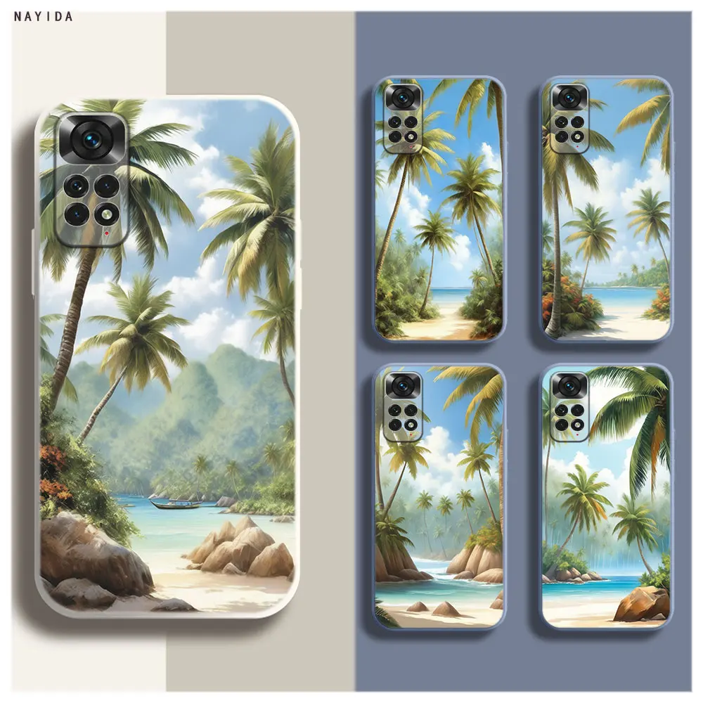 Soft Silicone Phone Case For Xiaomi Redmi Note 12 11 12S Pro Plus 12c 11a 4G 5G Original Cover Niche coconut trees