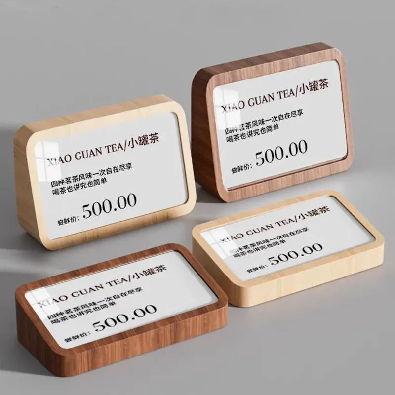 

88x46mm Slant Acrylic Table Number Card Holder Postcard Sign Holder Display Stand Wooden Menu Holder Price Label Holder Tags