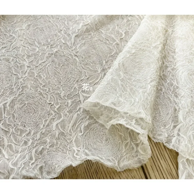 Mesh Fabric Wrinkled Yarn Perspective Lace Indentation Texture Wedding Dress Designer Cloth Apparel Sewing Fabric