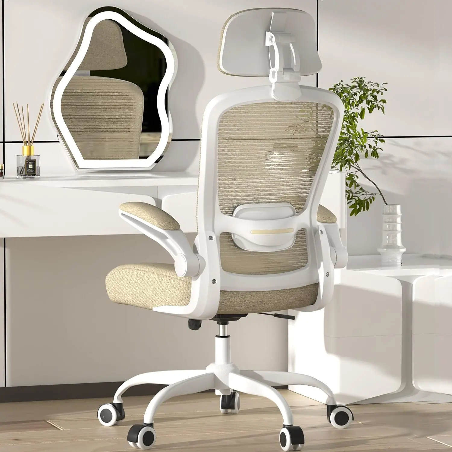 Office Chair High Back Ergonomic Desk Chair Adjustable Lumbar Support Headrest Swivel Task Chair Flip Up Armrests Guitar Playing