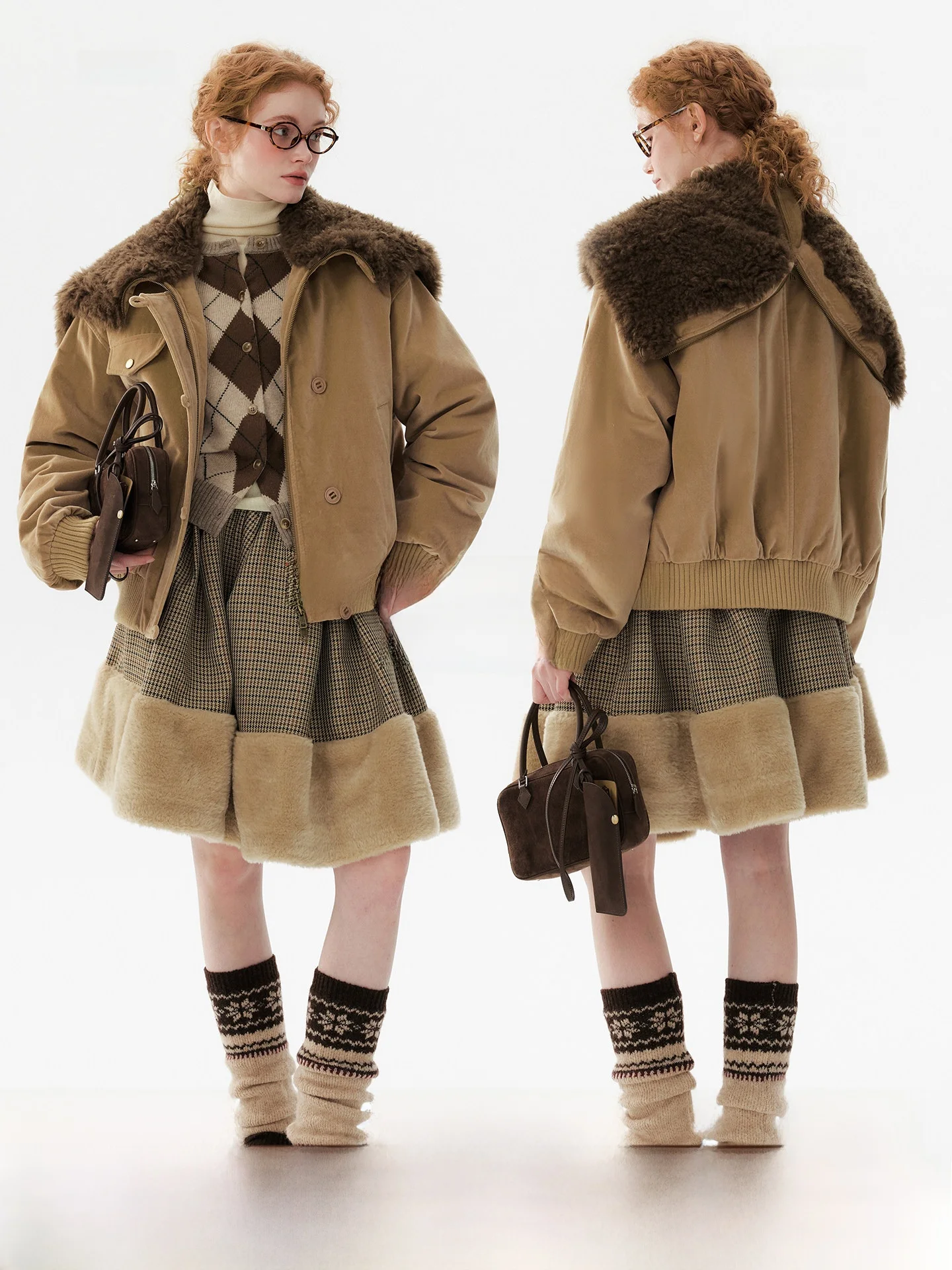 

Adjustable Large Fur Collar Hooded down Jaet Women's Winter Workwear Pilot Coat plus Long Sve Zipper Closure