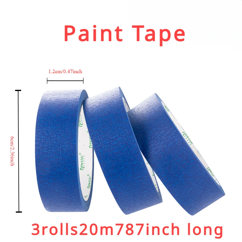 3 Roll/Set Paint Tape Multi-Surface Masking Easy Removal Paint Tape Security Wall Painting Crafts Art Construction Home 20m/Roll