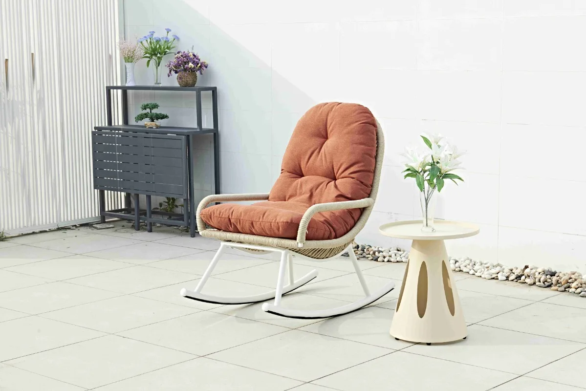 Aluminum Frame Outdoor Rope Rocking Chair Durable Powder Coating Garden Furniture for Farmhouse Patio Beach Villa Leisure Style