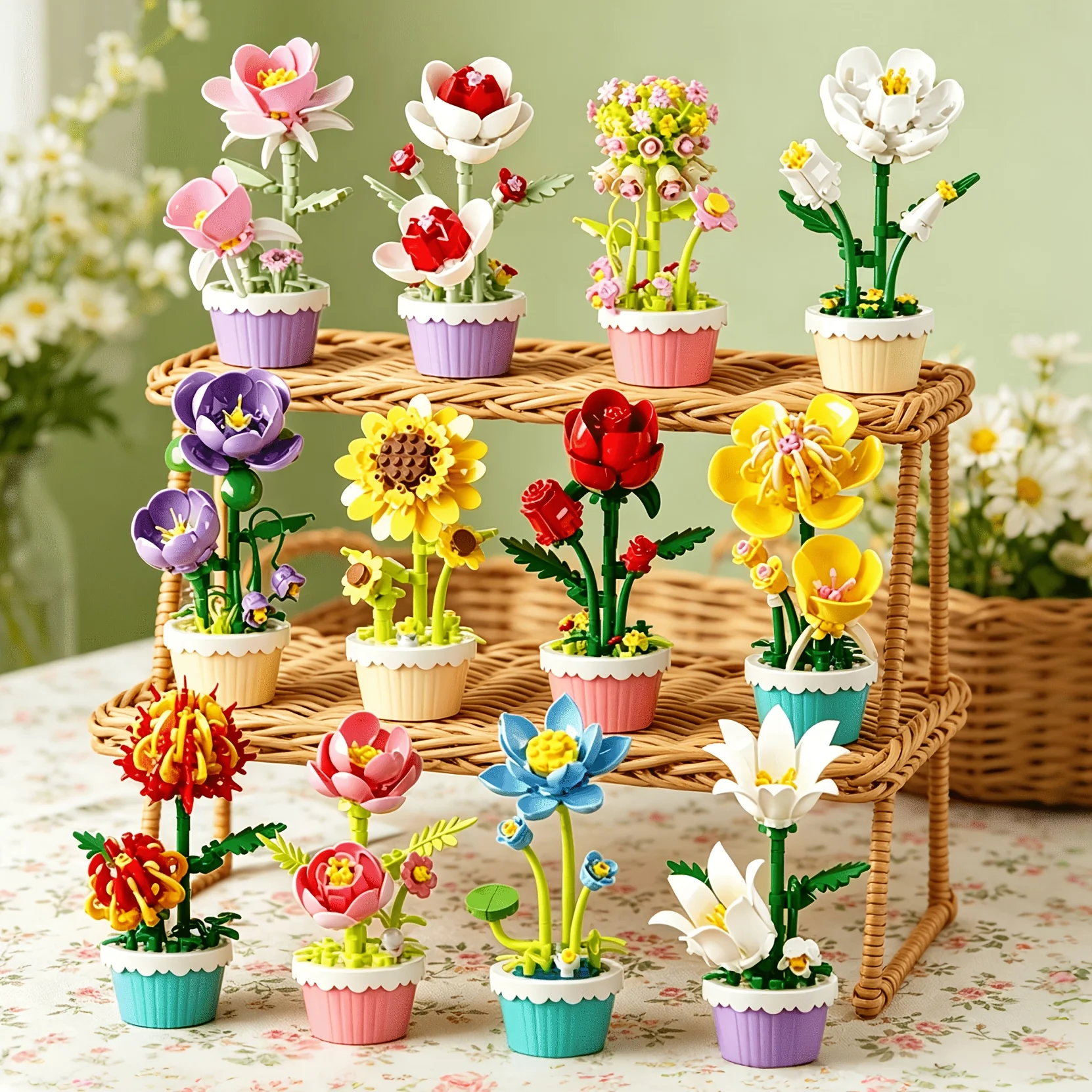 DIY Building Block Assembly Educational Toys, Building Block Everlasting Plant Pots, Home Office Desktop Ornaments and Decorations, the Assembly Process Unlocks Classic Nostalgia, after Completion It Becomes a Unique C