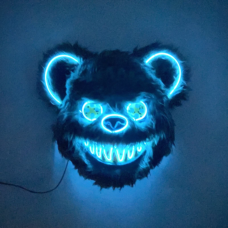 LED Blutige Kaninchenmaske Horror Tanz Maskerade Cosplay Dekoration Coole leuchtende Killer Kaninchenmaske Gruselige blutige Bärenmaske für Männer