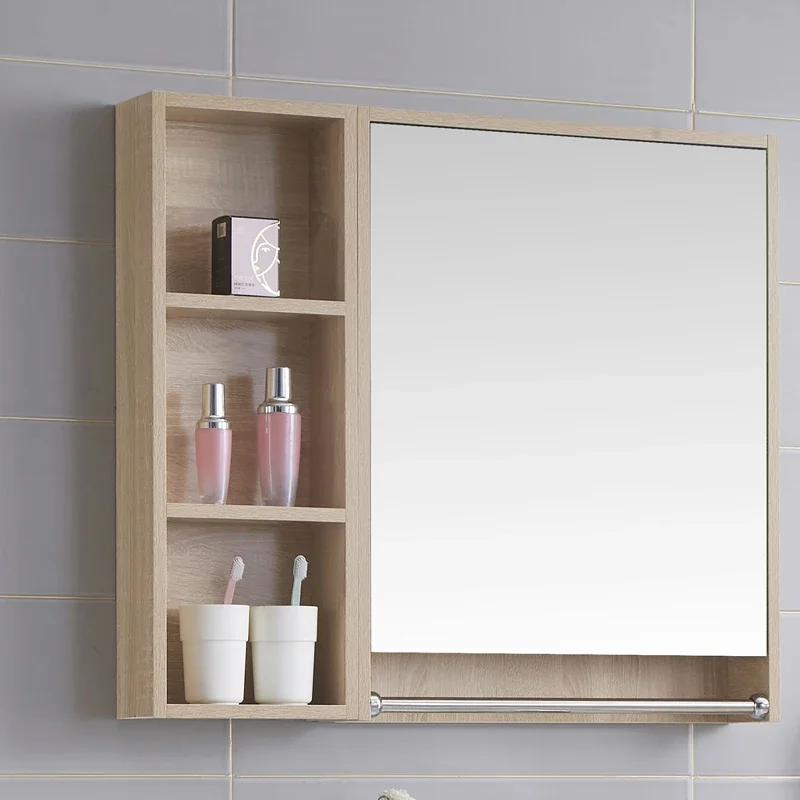 Solid wood bathroom mirror cabinet, bathroom wall-mounted smart mirror case, separate vanity mirror, mirror with rack storage