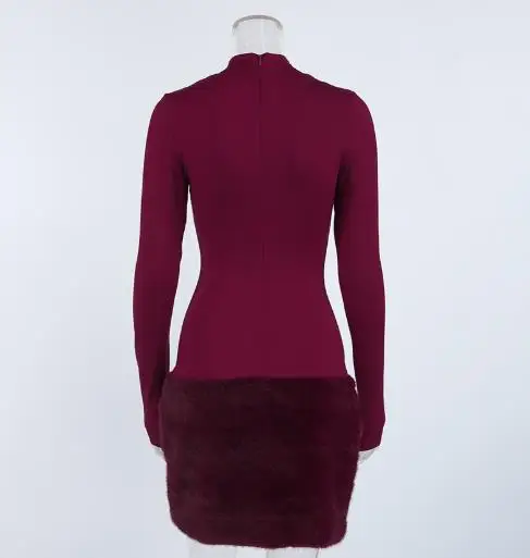 Womens Dresses 2026 New Spring Temperament Slim Fit Round Neck Long Sleeved Plush Patchwork Commuting Sexy Hip Hugging Dress