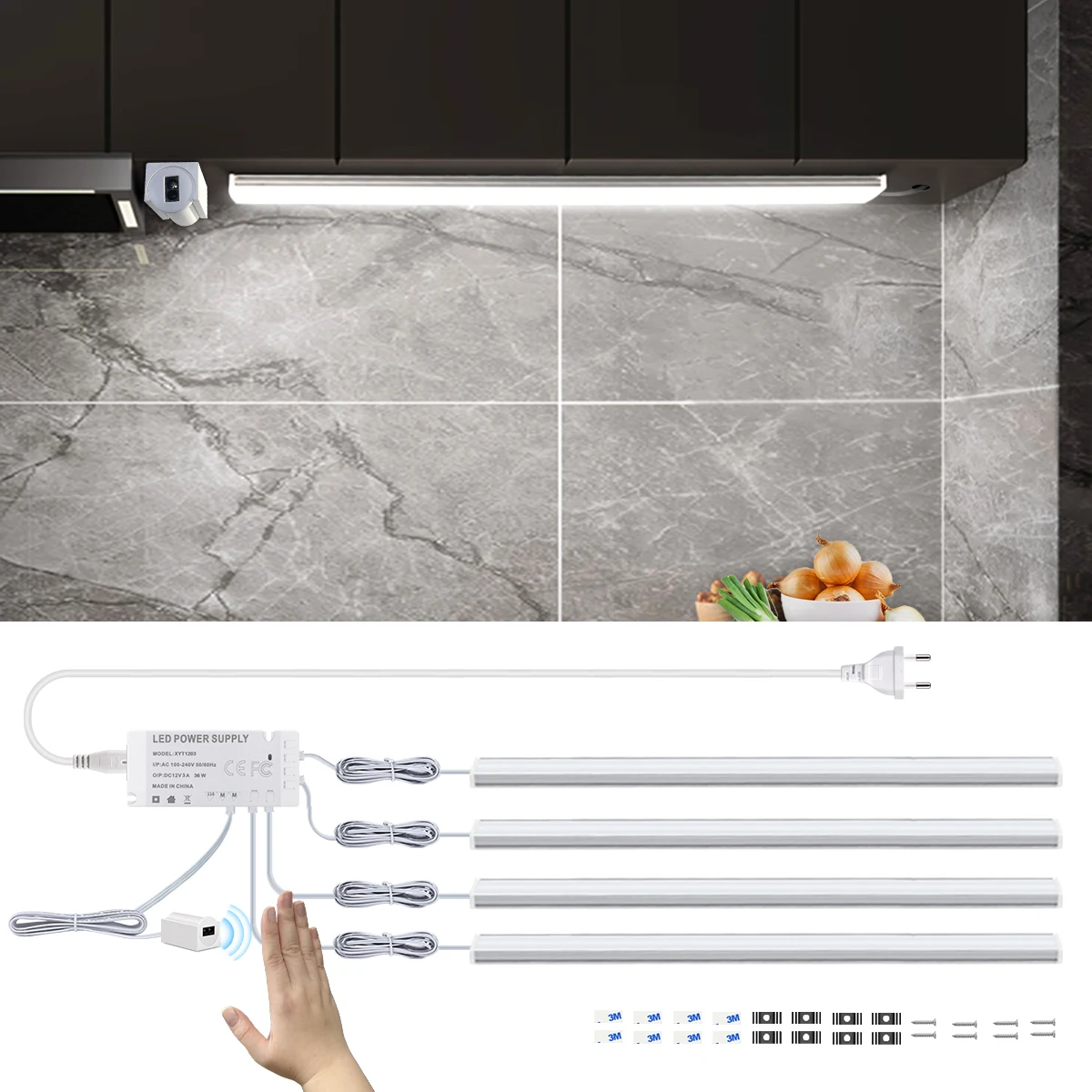 

Ручной сенсорный переключатель, кухонный светильник под шкафом, комплект светодиодного освещения, светодиодный барный светильник для стойки, полки, верстака, декор шкафа