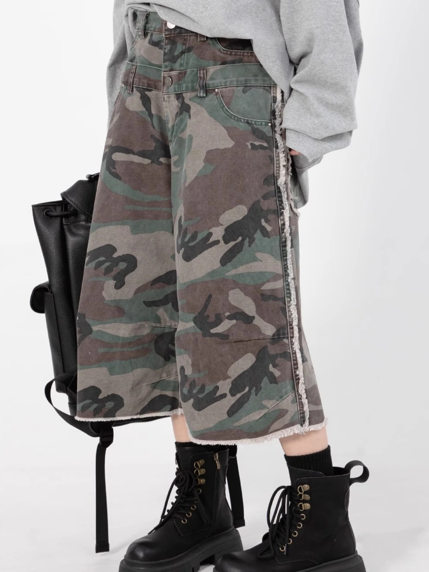 

American Logging Camouflage Shorts Loose Women's Jeans Casual High Waist Seven-Foot Length Summer Sportswear Fashion Brand