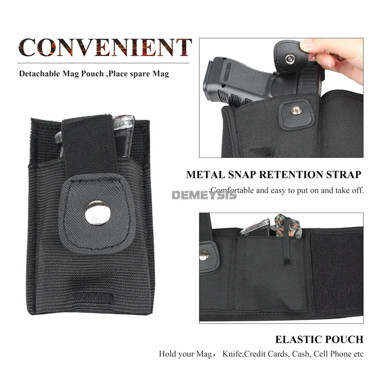 Tactical Belly Band Pistol Holster Concealed Shooting Holster Mag Pouch Elastic Wide Belt Airsoft Hunting Gun Holsters