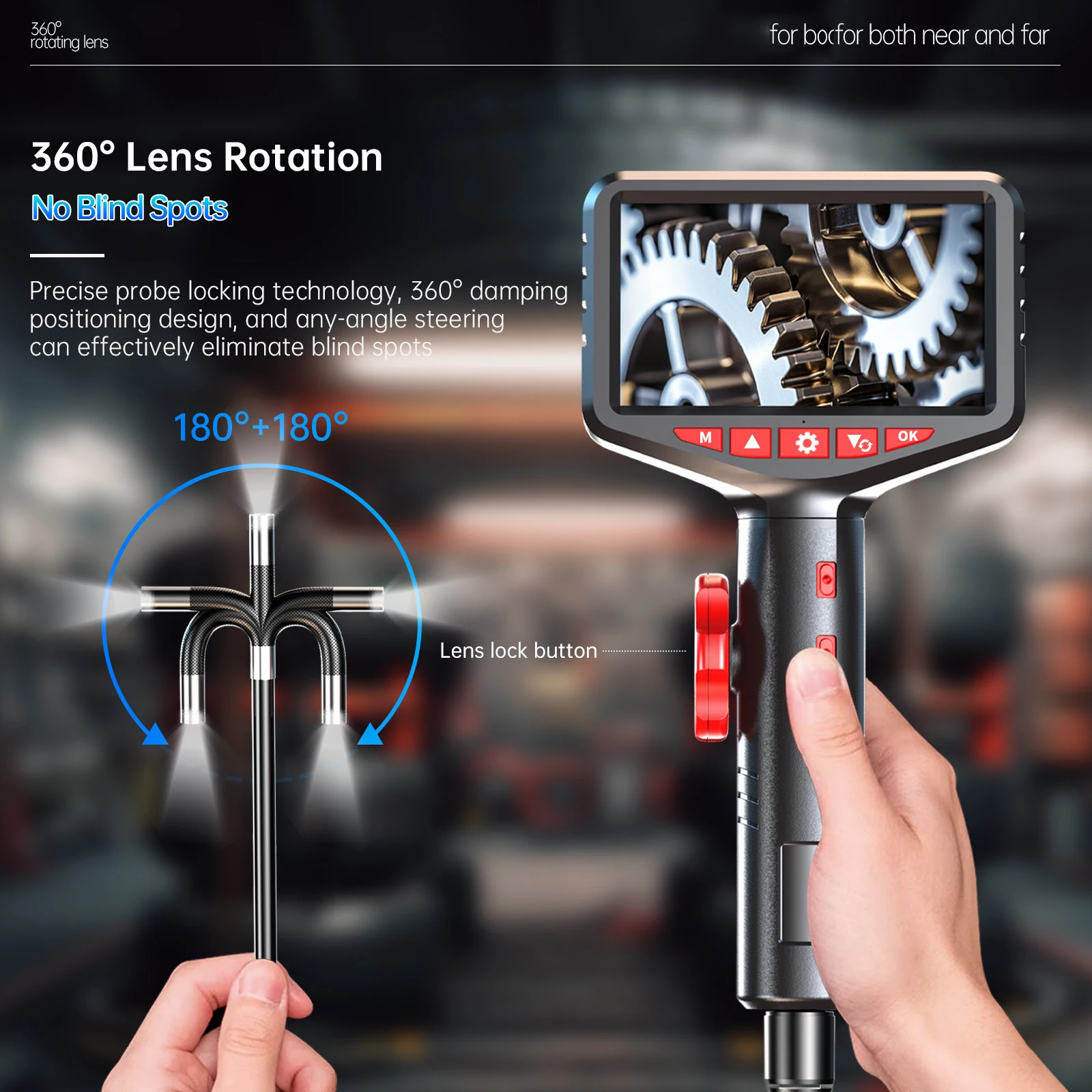 3.9MM 5-inch 360 ° rotating dual-lens endoscope IPS endoscope inspection camera automotive mechanical industrial endoscope IP67