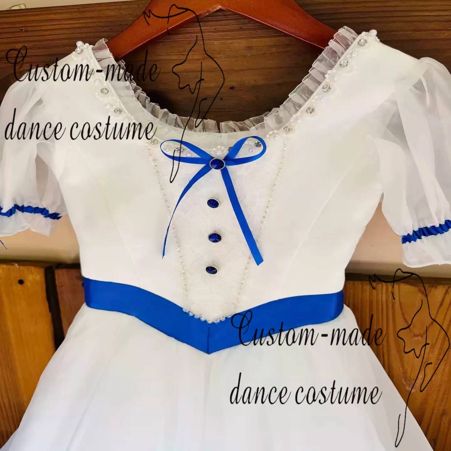 White Graduation Ball Variations, Royal Blue Big Bow, Long Yarn Skirt, Ballet Performance Costume Customization