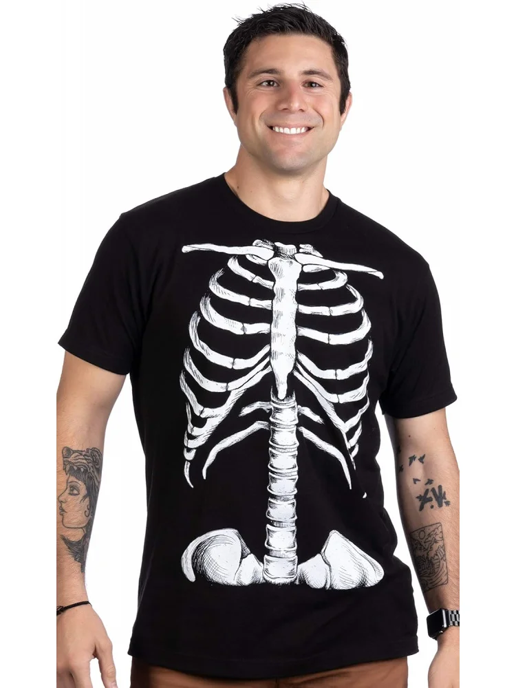 Skeleton Rib Cage | Jumbo Print Novelty Halloween Costume Unisex T-Shirt-Adult, Gothic Summer Short-Sleeved Bottoming Shirts