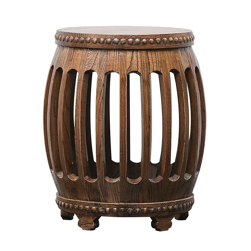 New Chinese style antique old elm drum stool all solid wood round stool old drum pier embroidered pier sitting stool