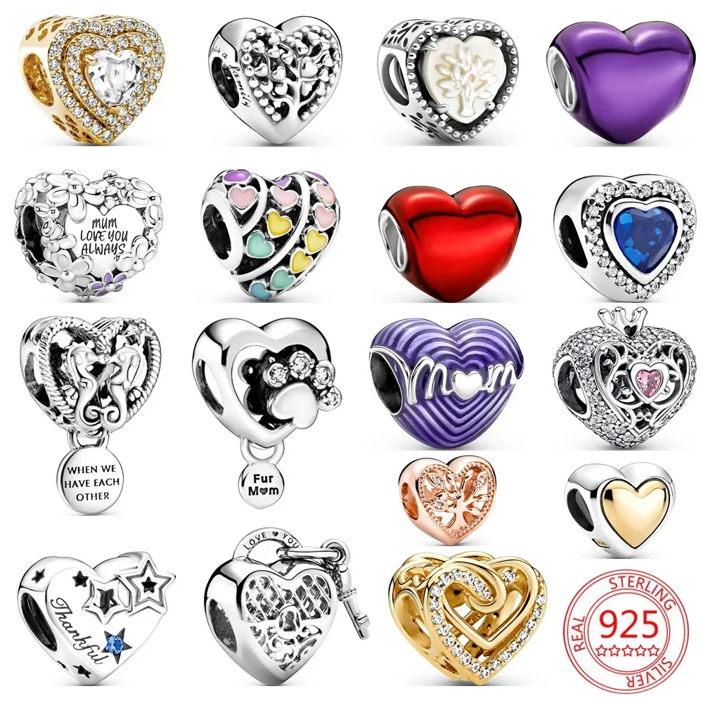 

925 Sterling Silver Mom Family Styles Heart Series Love Mother Charm Beads Fit Original Pandora Bracelet Women DIY Jewelry