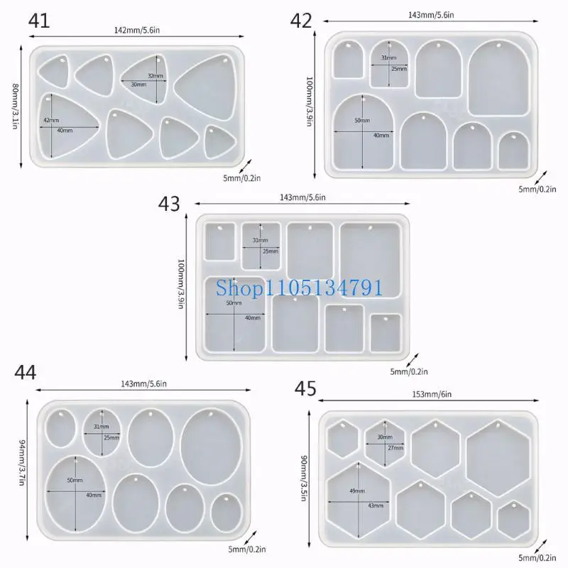 Pendant Mold Clay Molds Multi-Shapes Keychain Moulds with Holes Silicone Material Perfect Gift for DIY Hand-Making Lover