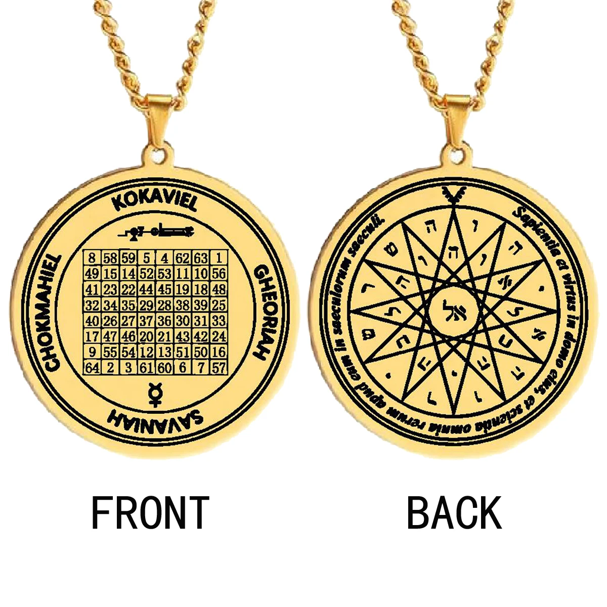 4th Pentacle of Mercury Talisman for Knowledge Solomon Saturn Jupiter Magic Necklace Square Stainless Steel Pendant Necklace