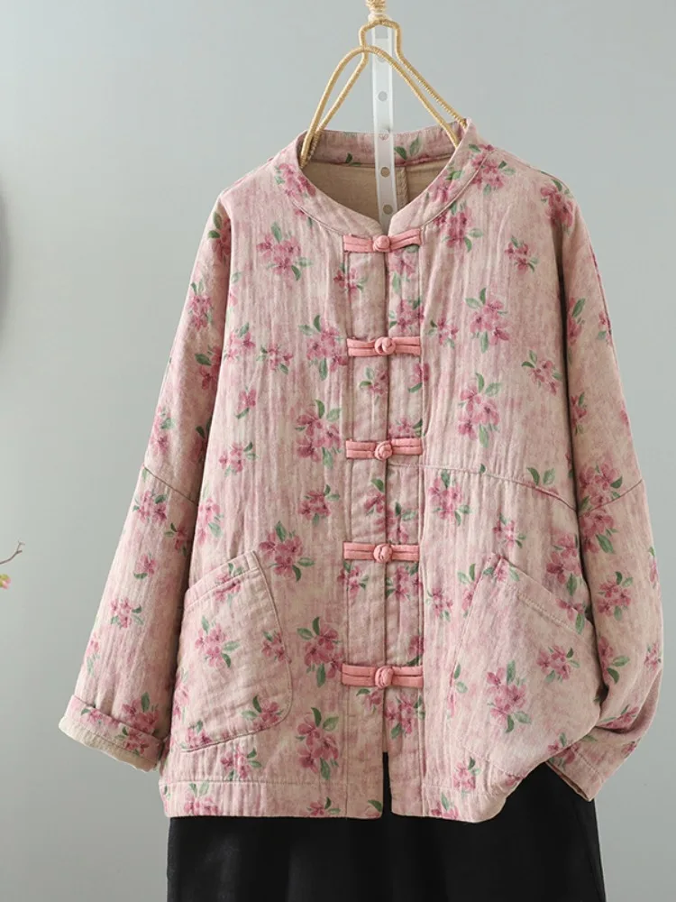 New Chinese Style Long Sleeve Open Cardigan Coat Women's Autumn Improved Large Size Zen Tea Clothing Cotton Linen Top