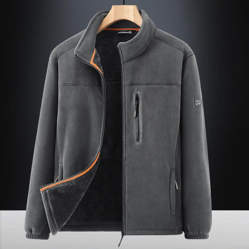 

Men's Thicken Polar Fleece Jacket Tactical Outdoors Stand Collar Cardigan Heavyweight Windproof Zipper Pockets Warm Coat