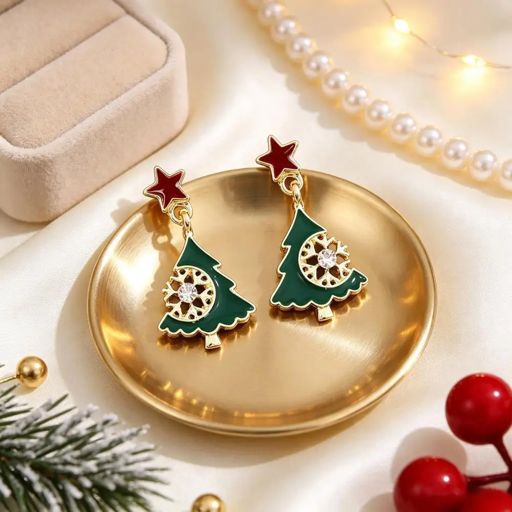 Christmas Stocking Stuffer Gift Christmas Tree Dangle Stud Earrings for Women Sparkly Star Drop Earrings Cubic Zirconia Holiday