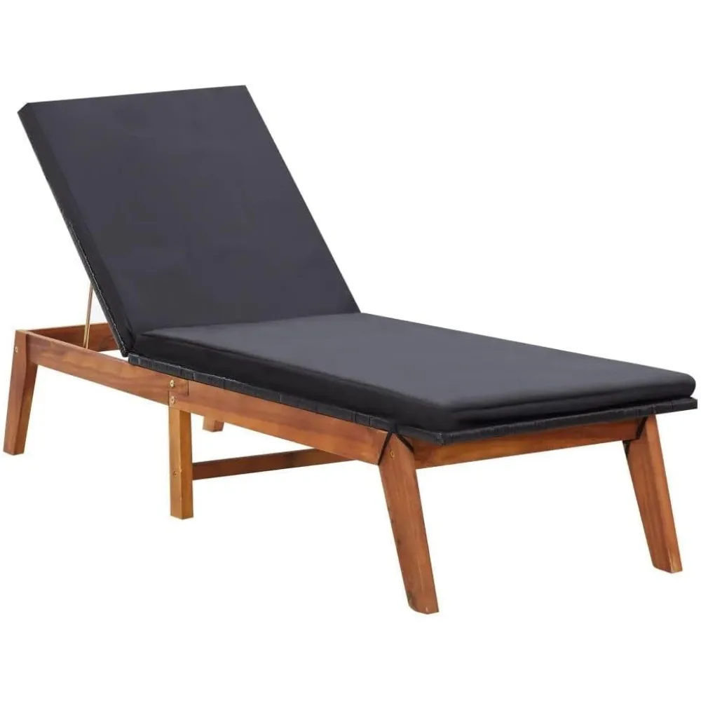 

Sun Lounger with Cushion Poly Rattan and Solid Acacia Wood,Easy to Install