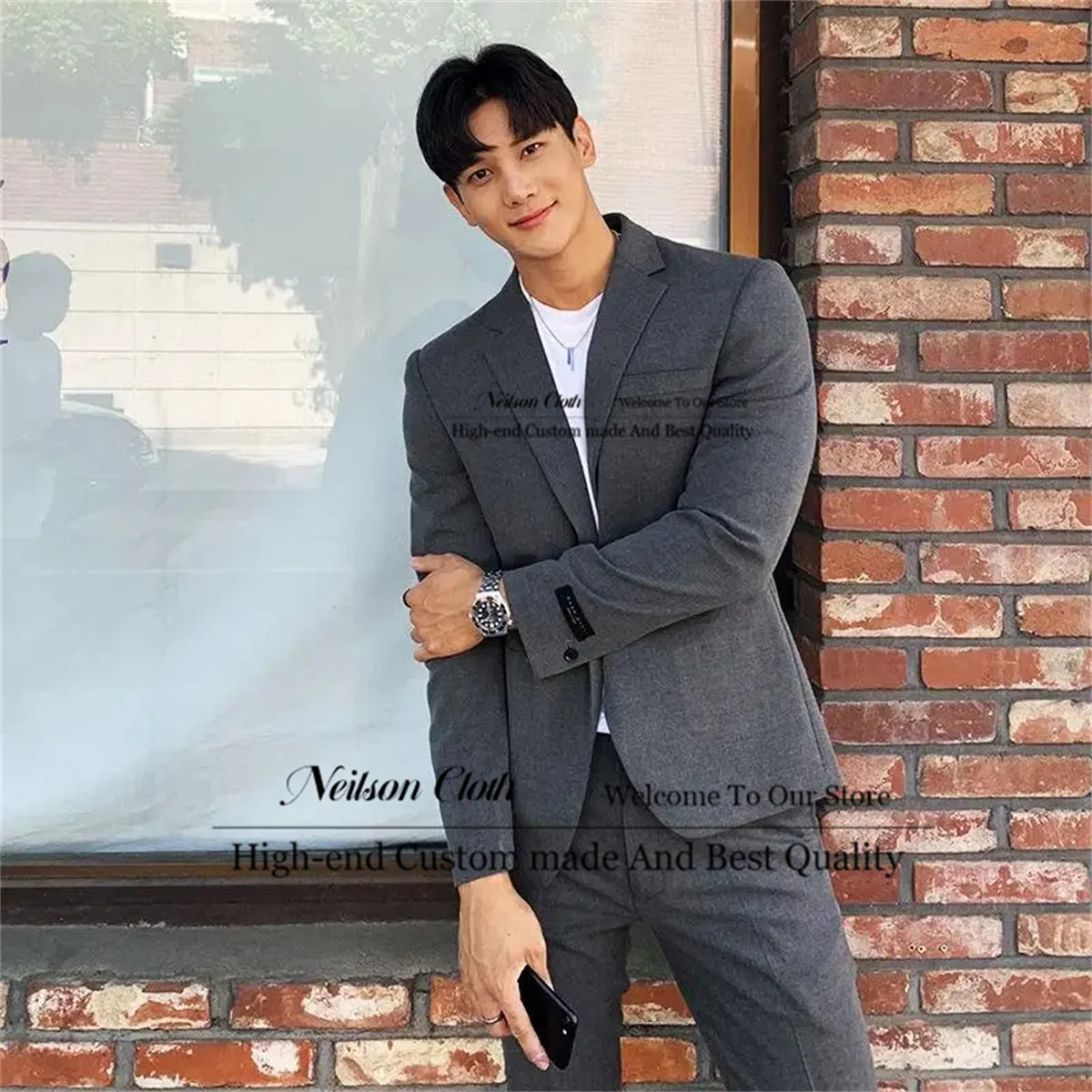 

Formal Dark Gray Male Prom Blazers Notched Lapel Groom Wedding Tuxedos 2 Pcs Sets Men Suits Slim Fit Business Terno Masculino