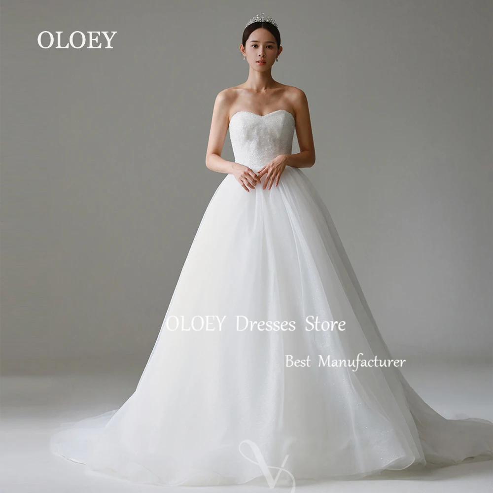 

OLOEY Elegant Ivory A Line Tulle Wedding Dress Korea Photoshoot Sleeveless Bridal Gown Sweetheart Custom Made Corset Back