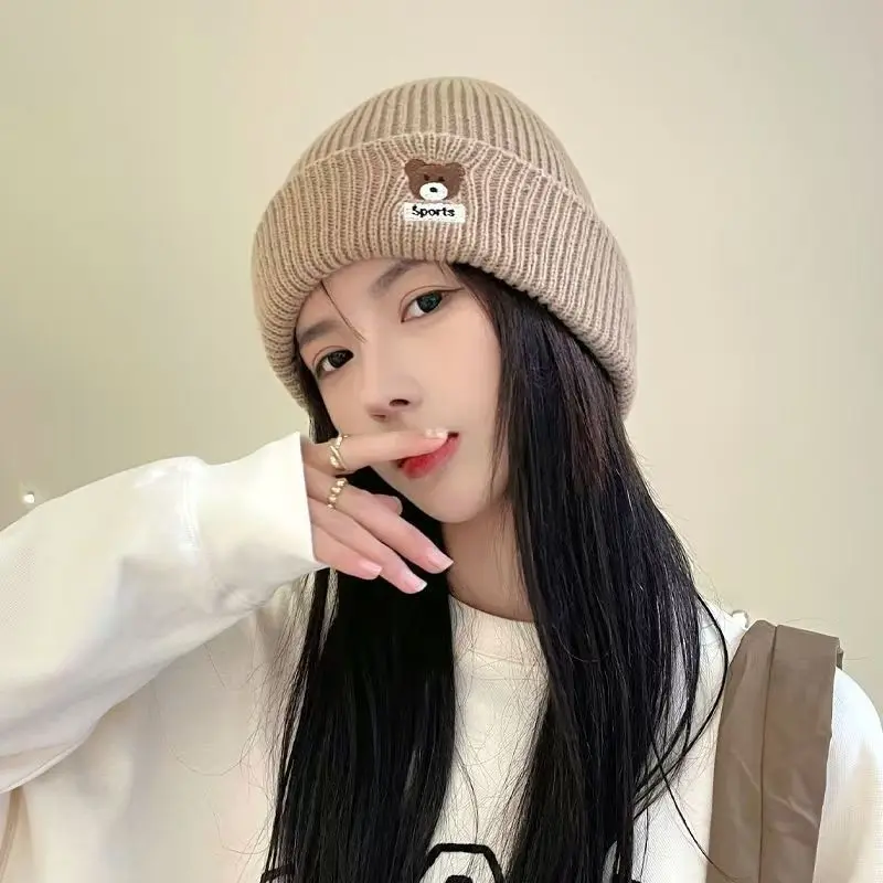 

Luxury Postpartum Knitted Beanie - Women's Fall Winter Teddy Bear Ear Flap Face-Flattering Versatile Hat