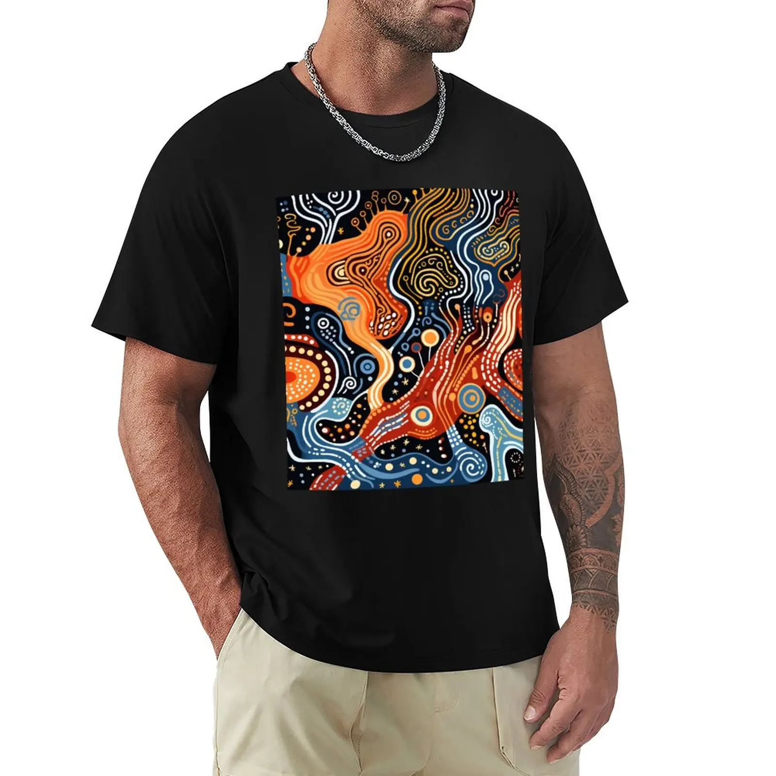 Aboriginal Authentic Art - Water Pathways T-Shirt Work Utility Casual Tee Shirt