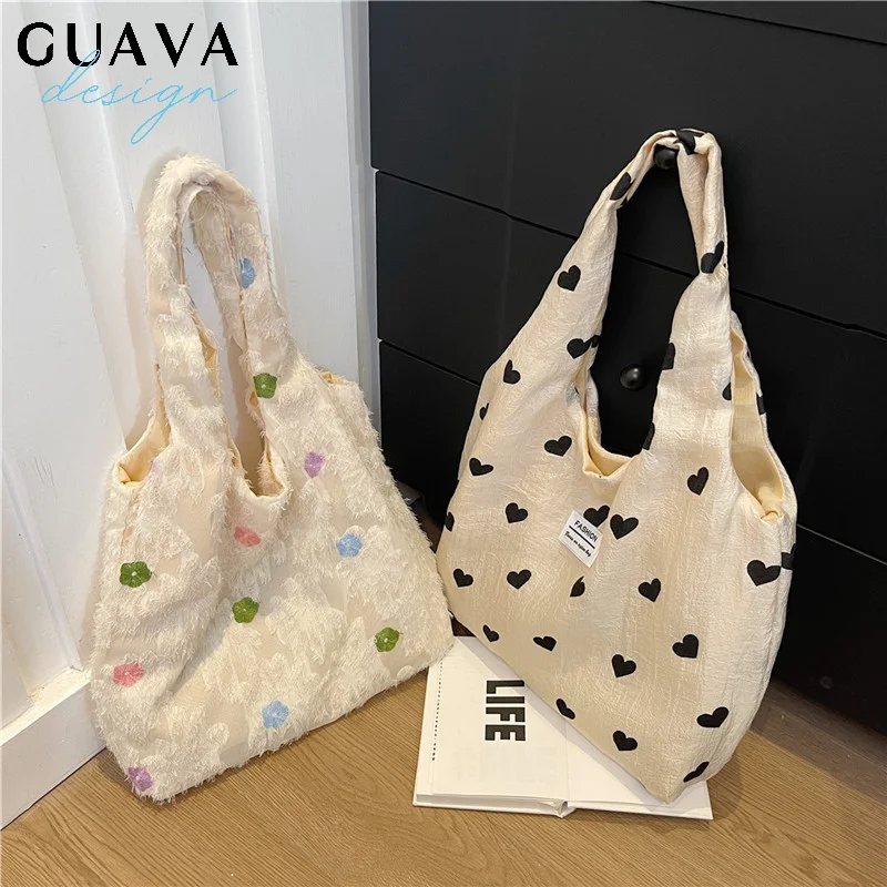 

Sweet Love Heart Women's Shoulder Bags Simple Ladies Vest Bag Thin Cloth Female Tote Handbags Clutch Purse Shopping Bag