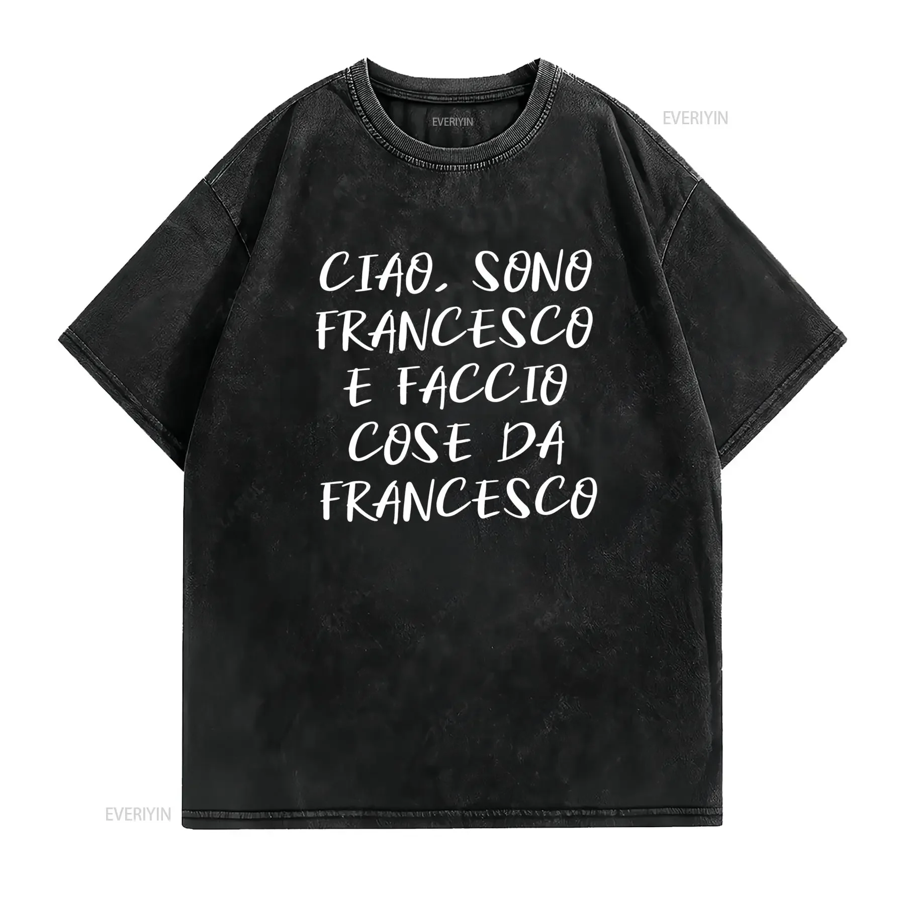 Chiao Sono Francesco T shirt da uomo con stampa di testo italiano Verde oliva retrò girocollo 180Gsm pesante design frase