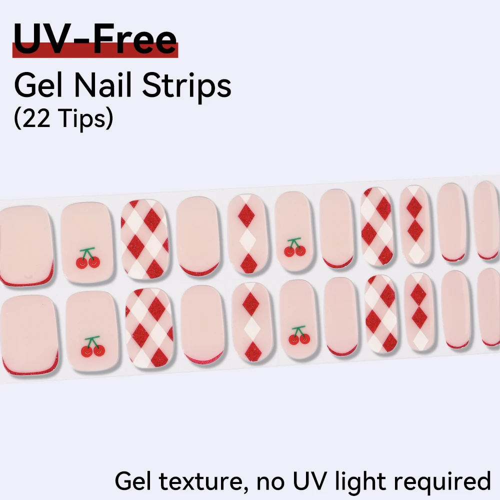 22Tips Baking-Free Wraps Fast Gel Nail Sticker Solid Colors With Glitter Powder Nail Gel Adhesive Full Cover Gel Nail Decals