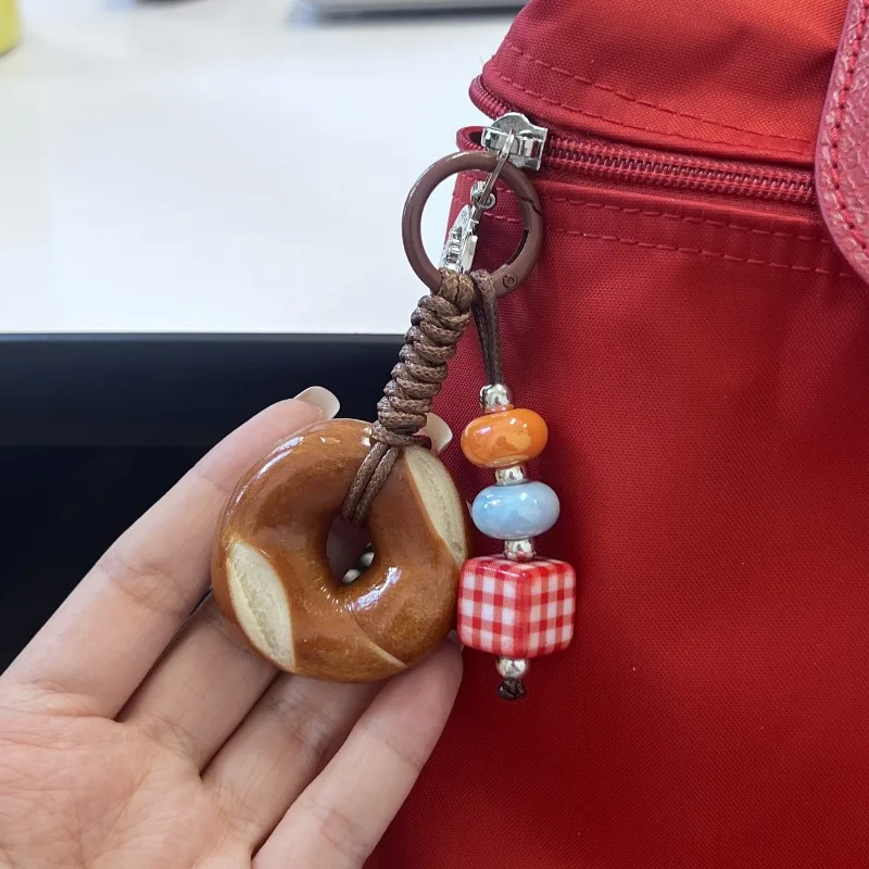 

Braided Rope Bag Pendant High-grade Bakery Keychain Cute Alkaline Water Bread Ins Bag Chocolate chain Personalized woman gifts