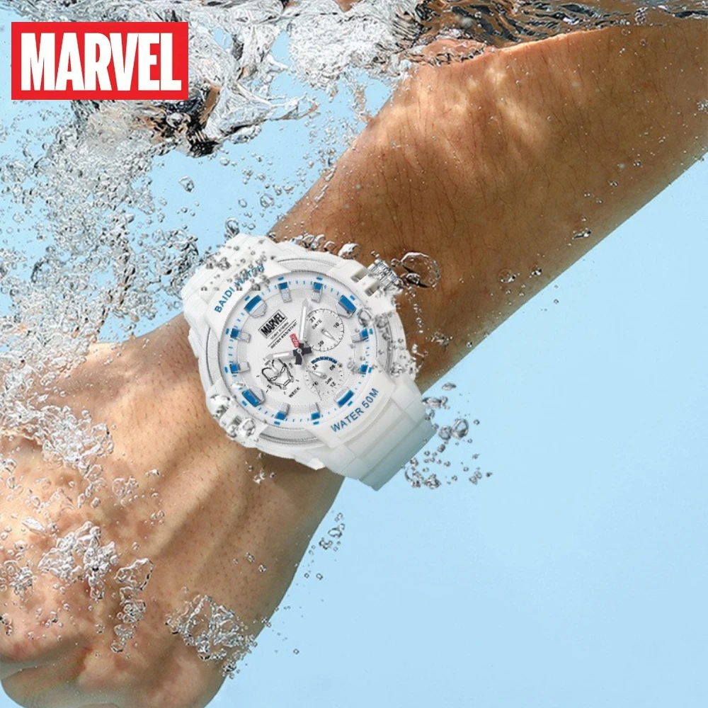 Marvel-reloj electrónico para hombre, cronógrafo de seis agujas, luminoso, resistente al agua 50m, deportivo, Disney