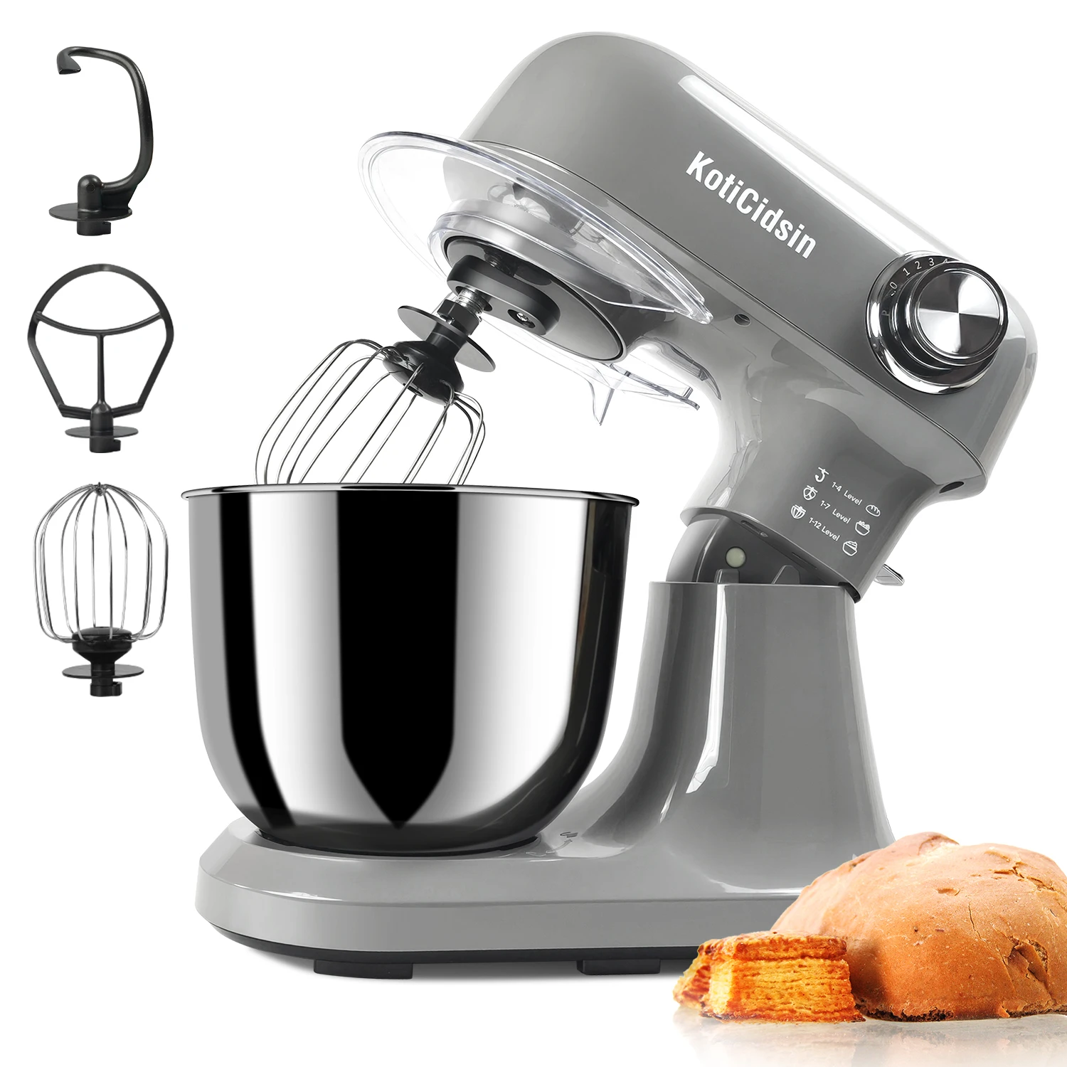 Küchenmaschine - Koticidsin - 1500W - 12 Geschwindigkeiten - 5,5L Schüssel - Kneter, Schneebesen, Rührbesen