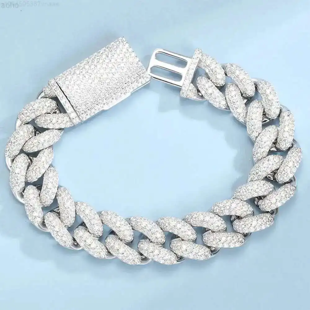 

Wholesale Buss Down 25cts Sterling Silver Cuban Llink Hip Hop 18k White Gold Plated Moissanite Cuban Bracelet for Men