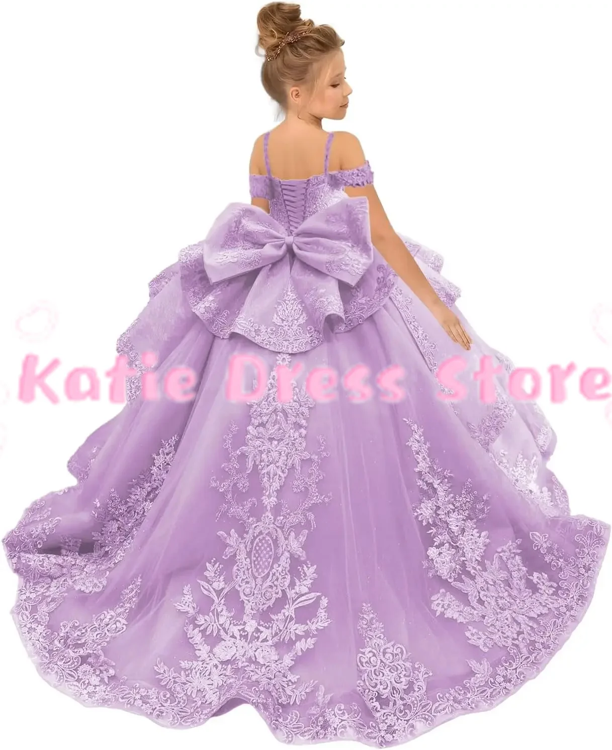 

Сиреневое платье с цветочным узором для девочек на свадьбу, элегантное тюлевое пышное кружевное платье с аппликацией, детские бальные платья для дня рождения, первого причастия по индивидуальному заказу