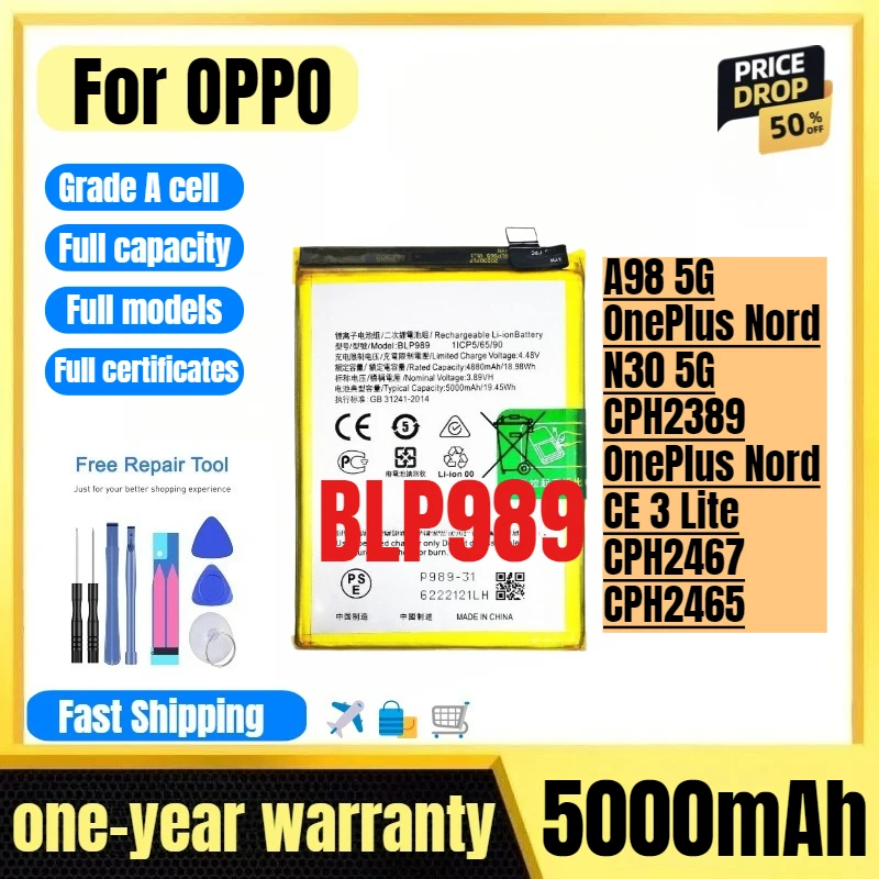 

BLP989 for OPPO A98 5G/OnePlus Nord N30 5G/CPH2389/OnePlus Nord CE 3 Lite/CPH2467/CPH2465 Phone Battery Replacement Bateria