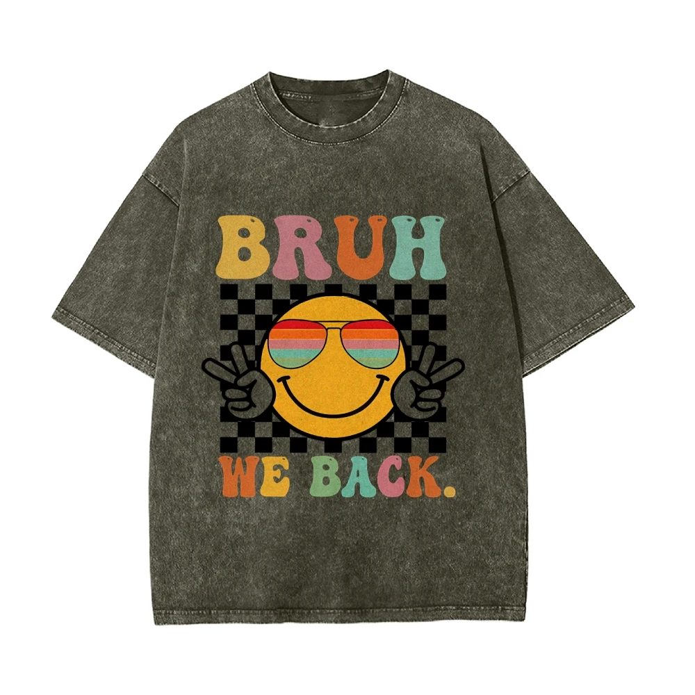 Bruh We Back Smile Face T-shirt, Retro Style Funny Graphic Tee, Back To School Shirt, Unisex Casual Tee, Gift for Hipsters