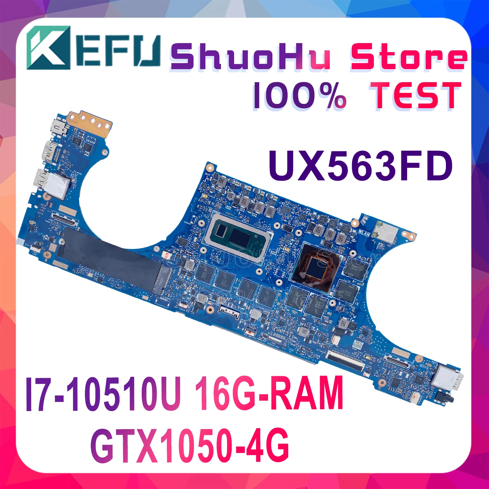 Placa base KEFU UX563FD para ordenador portátil, placa base para ASUS ZenBook Flip15, UX563F, Q536FD, I7-10510U, GTX1050, 16G RAM, función de prueba 100%