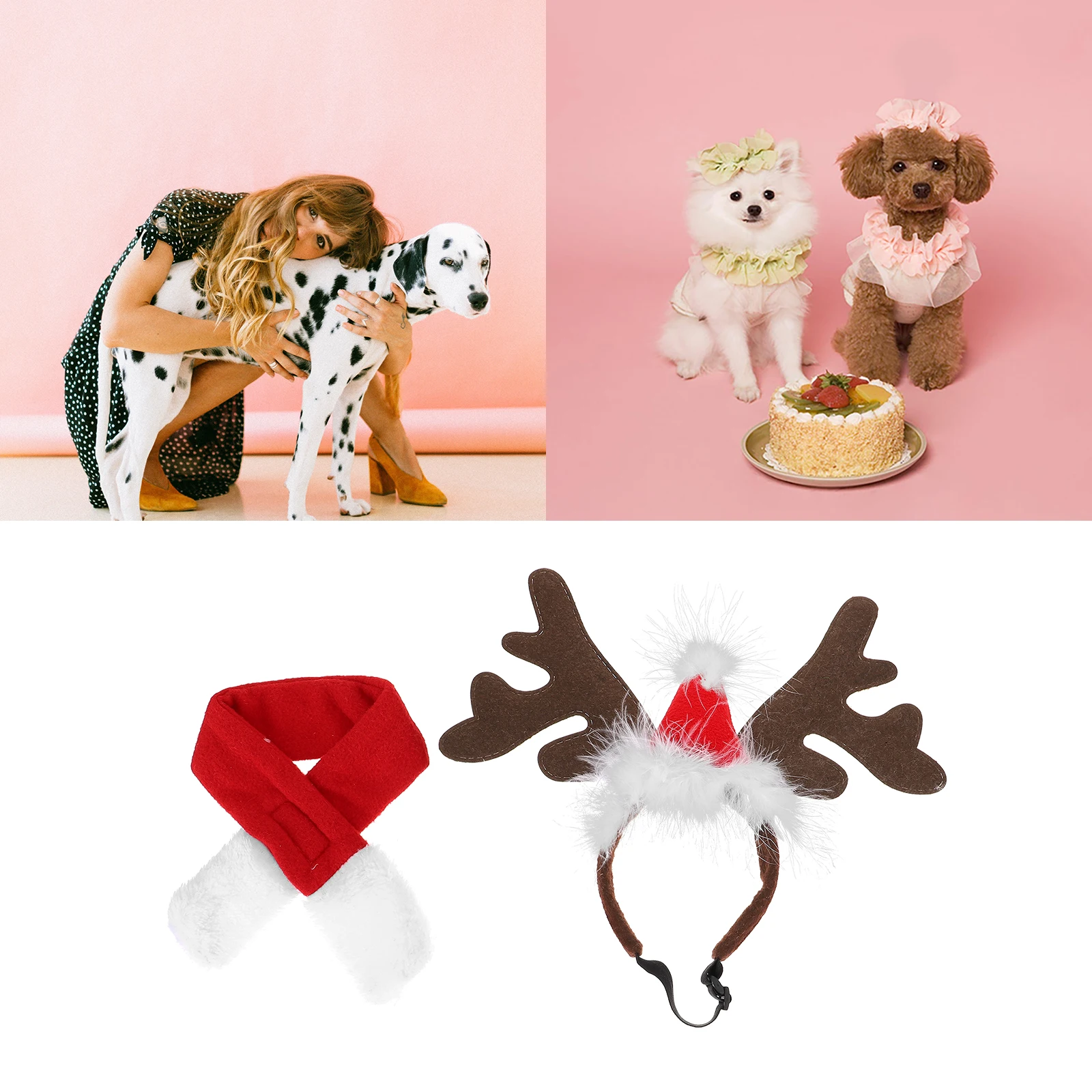 

1Set Pet Christmas Hat Scarf Headdress Set Breathable Comfortable Xmas Party Costume Dog Cat Accessories Pet Christmas Hat