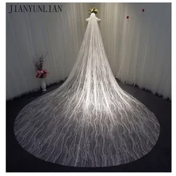 Customized 100% Real Photos Gold Veil Bling Bling Lace Shining Long Cathedral Length Wedding Veil Luxurious Bridal Veil