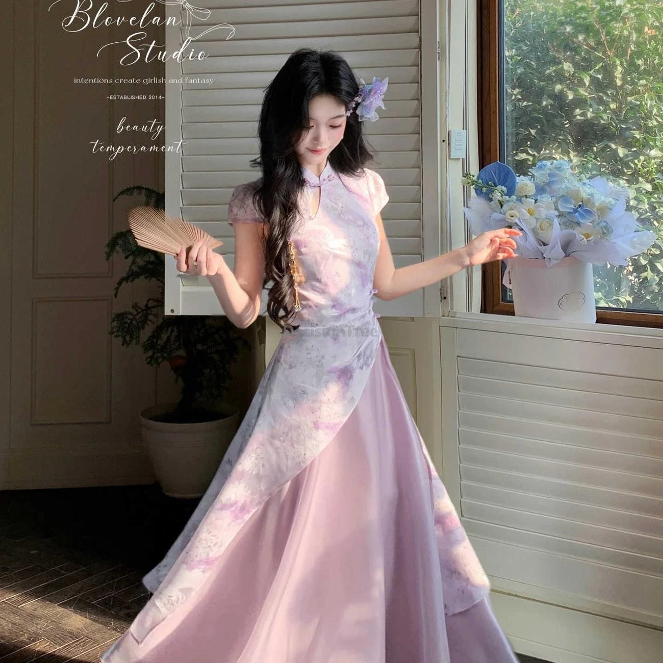 New chinese style hollow out qipao dress improved daily leisure patchwork qipao elegant graceful literature A line dress